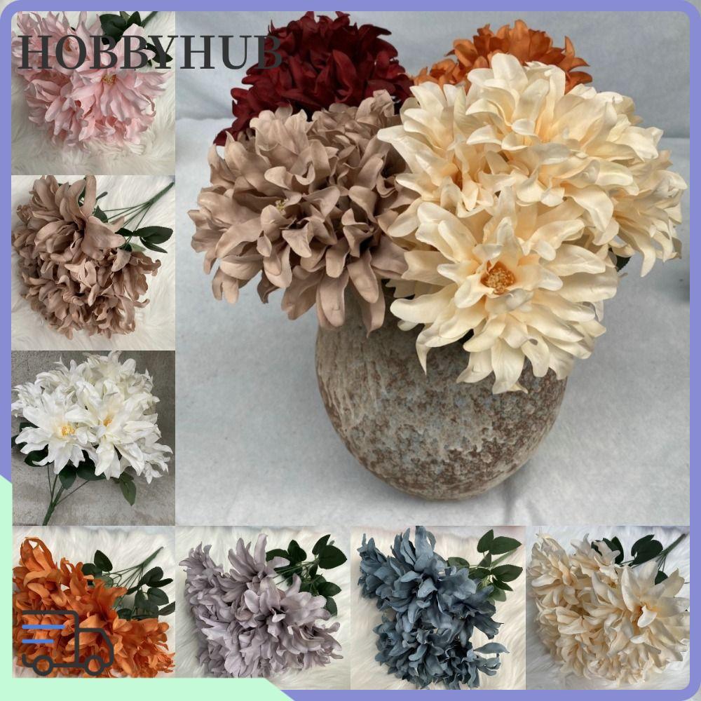 HOBBYHUB Dahlia Bunch Flowers, 7 Đầu Sắp Xếp Hoa Dahlia Hoa Nhân Tạo, Vải Chải 45CM DIY Violet Brida