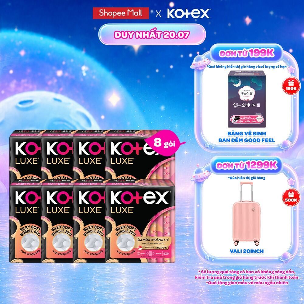 Combo 8 Băng vệ sinh Kotex LUXE Ngày Cánh 23cm 8 miếng