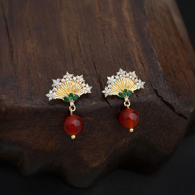 Pinkdudu Vintage Mã Não Đỏ Quạt Bông Tai Không Gây Dị Ứng Kim Bohemian Sang Trọng Hàng Ngày Phụ Kiện PD2576