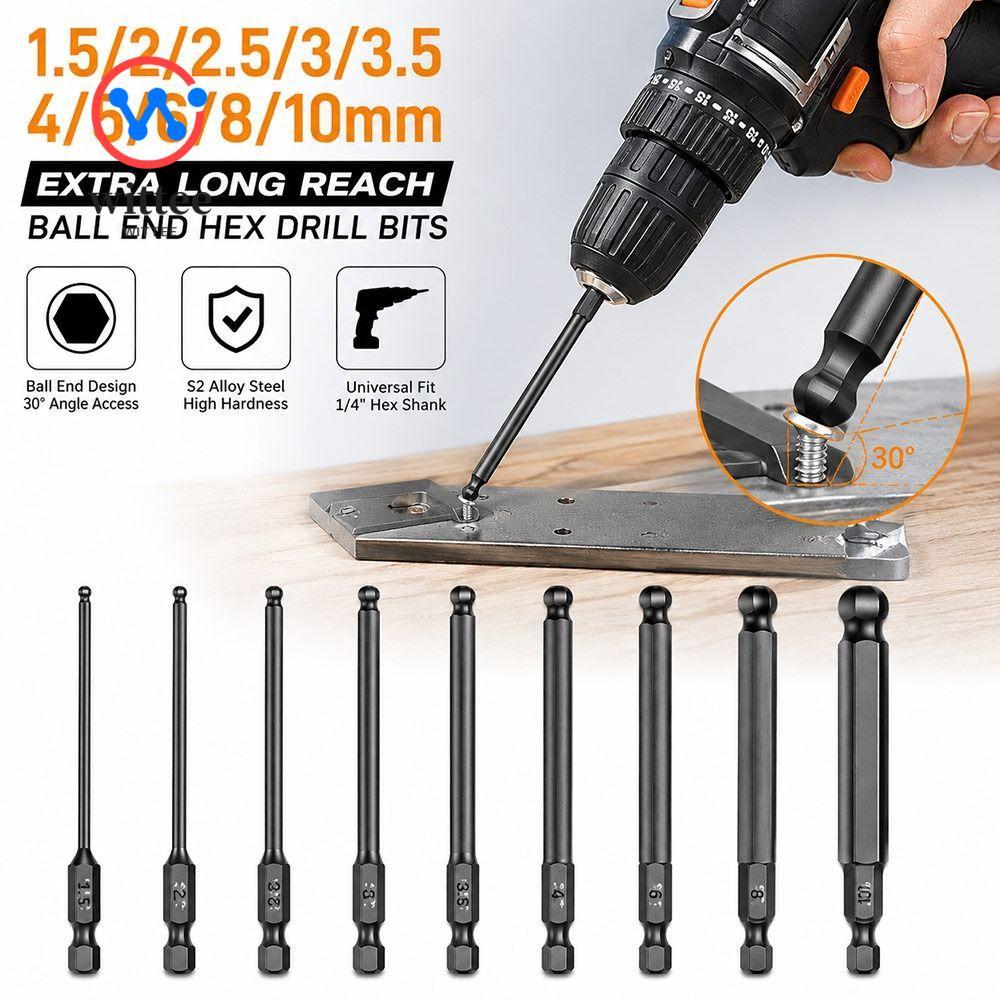 WITTEE Ball End Hex Bit, Ball End Steel Hex Screwdriver Bit, Chống mài mòn Giảm Shank Single End Mag