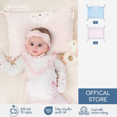 Gối in gấu nhỏ Bambus BU Baby, gối sơ sinh newborn, gối trẻ em, gối mềm mại thoáng mát | CBB0500GN