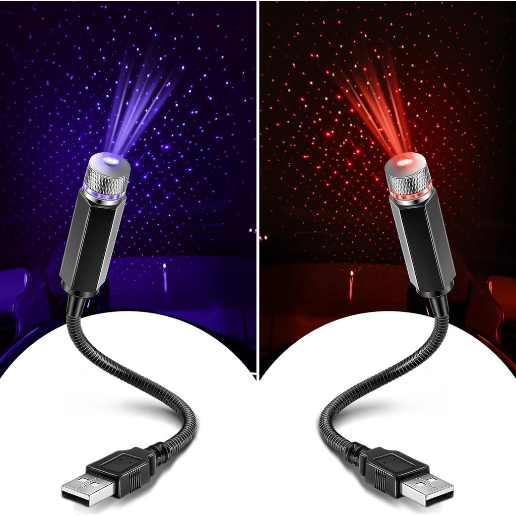 Hortsun 2 Pack USB Star Projector Night Light for Car, LED Night Lamp | Adjustable Starry Ceiling, B