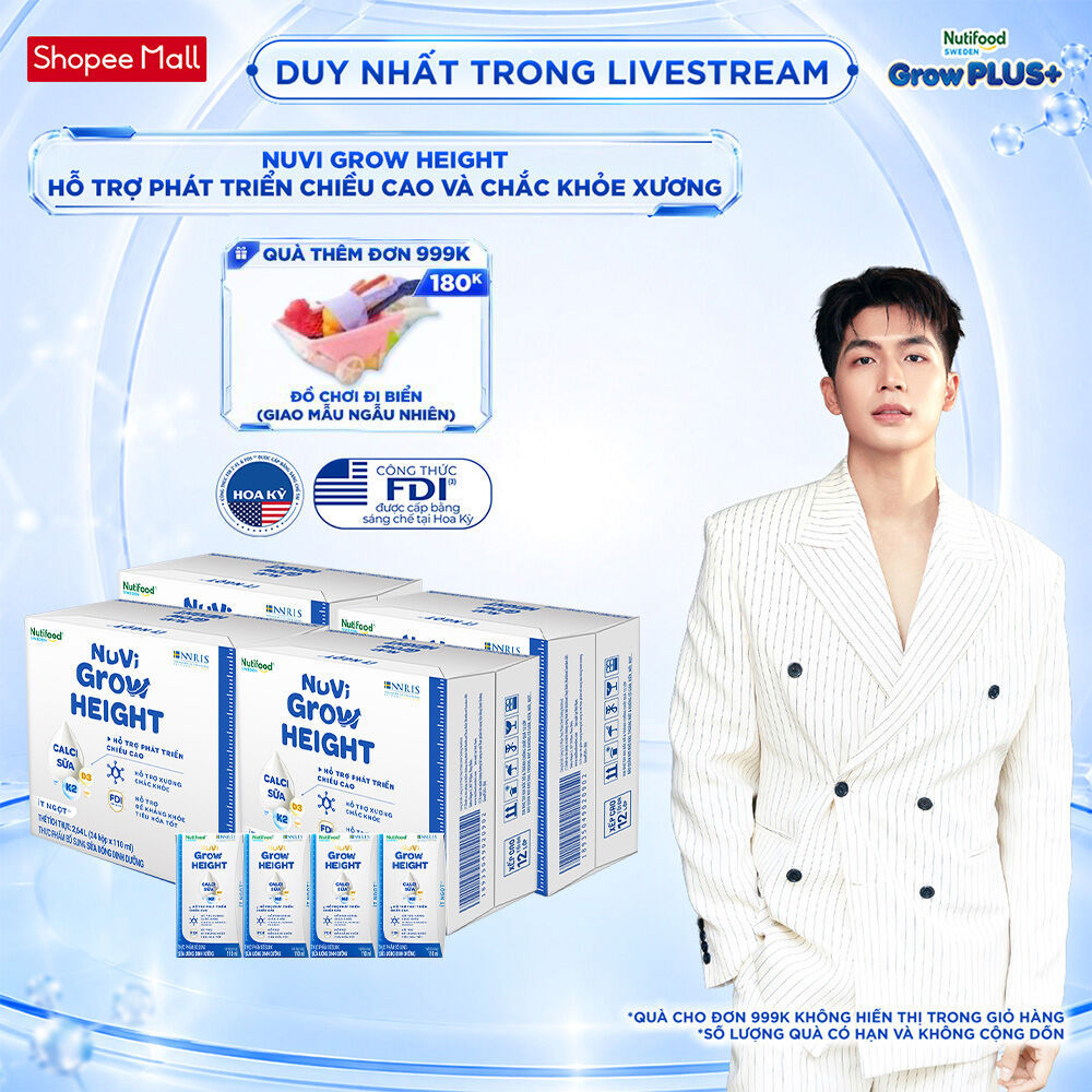 Combo 4 Thùng 24 hộp SBPS Nuvi Grow Height 1+ hỗ trợ phát triển chiều cao hộp 110ml