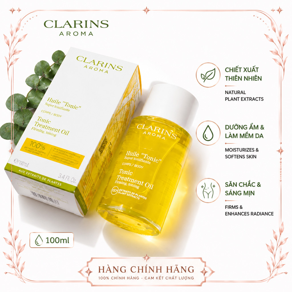[Chính Hãng] Clarins Tonic Body Treatment Oil 100ml | Dầu Dưỡng Thể, Làm Mềm Da, Dưỡng Ẩm Hằng Ngày