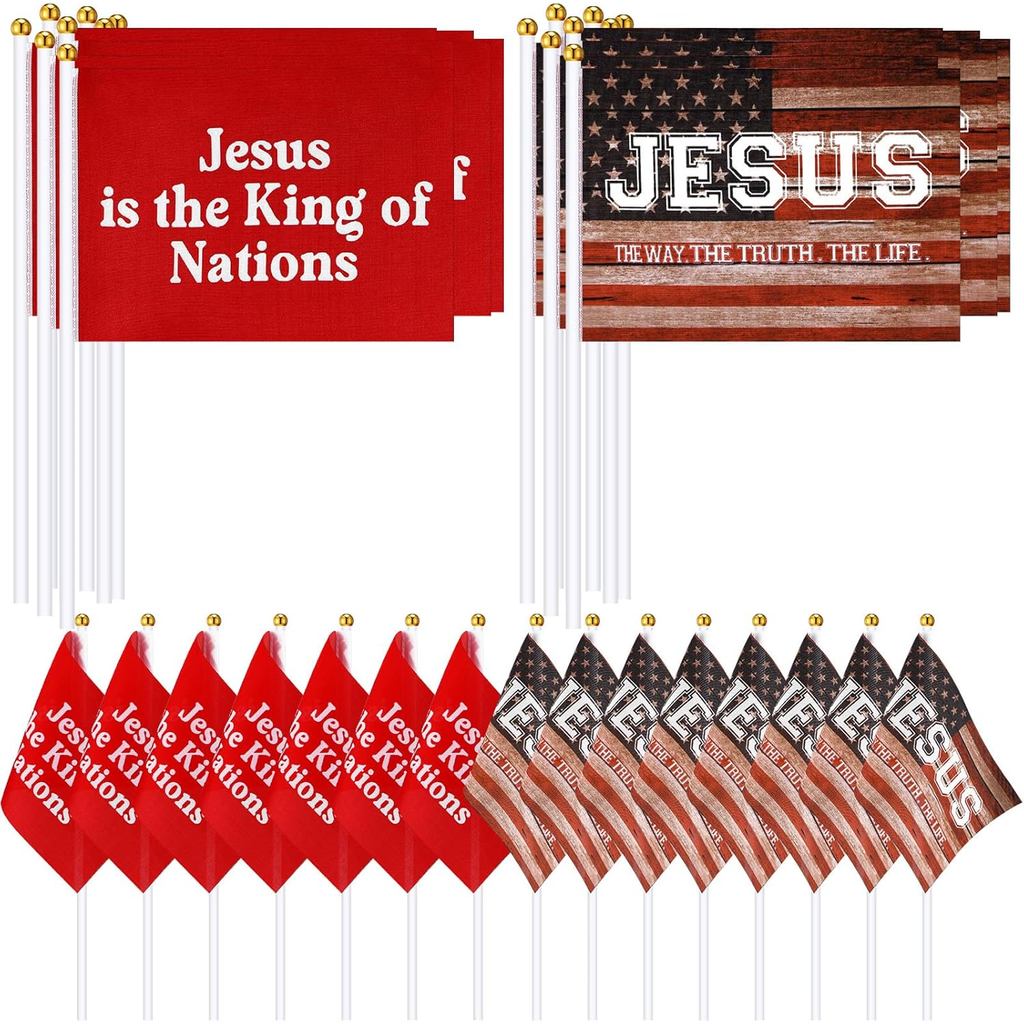 Remagr 60 Chiếc Chúa Giêsu Mini Cờ Cầm Tay 4 x 6 Inch Christian Flags on Sticks, Vua Các Quốc Gia, C