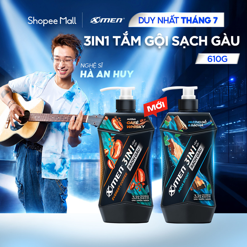 [MỚI] Tắm Gội Sạch Gàu 3in1 Xmen Everest Coffee & Aquaport 610g, Tác Động 3X Sạch Gàu Nhờn Ngứa,Mùi 