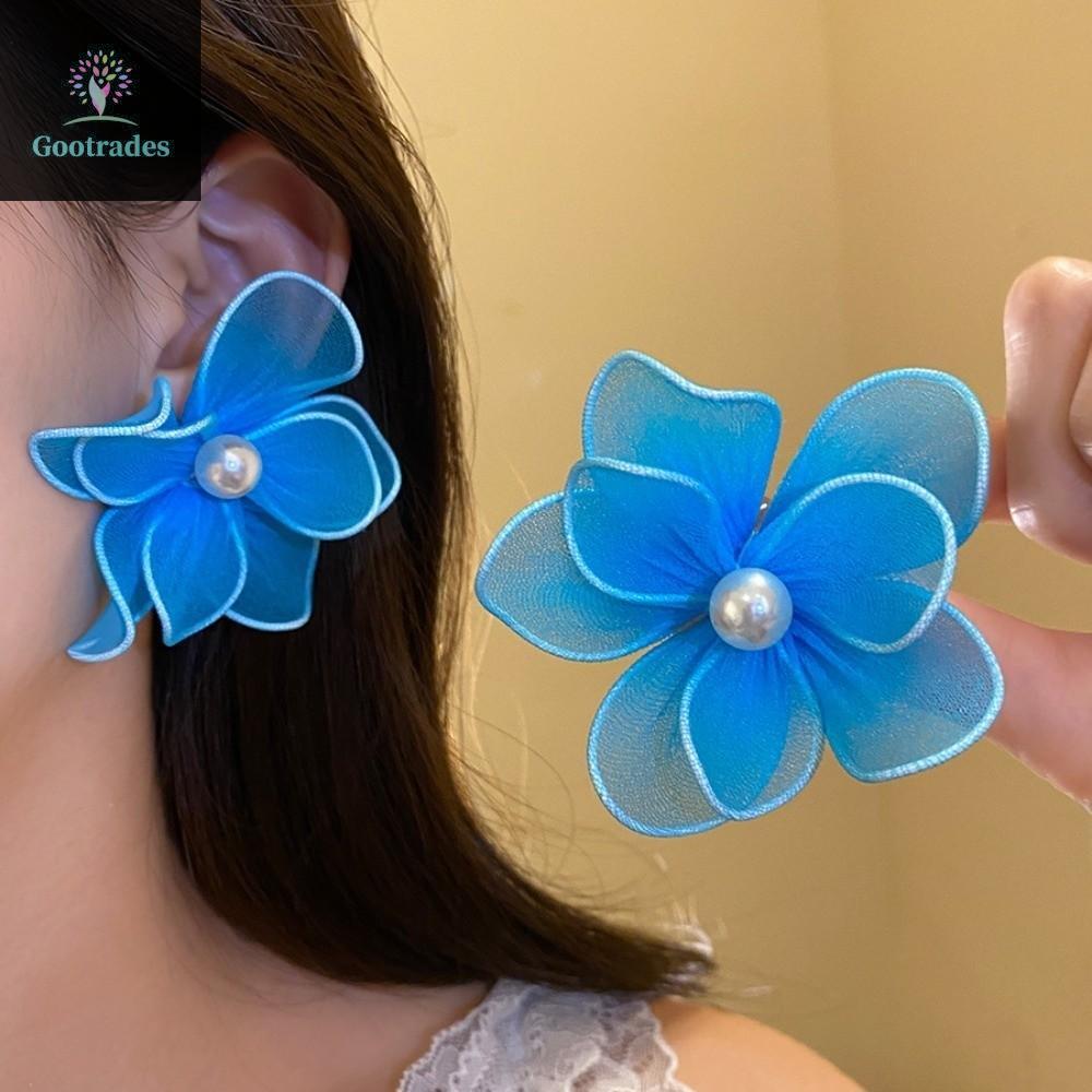 GOOTRADES Nữ Bông Tai Hoa, Bông Tai Hoa Lưới Sắt Lớn Phóng Đại, Thời Trang Ngọt Ngào Tính Khí Dây Sắ