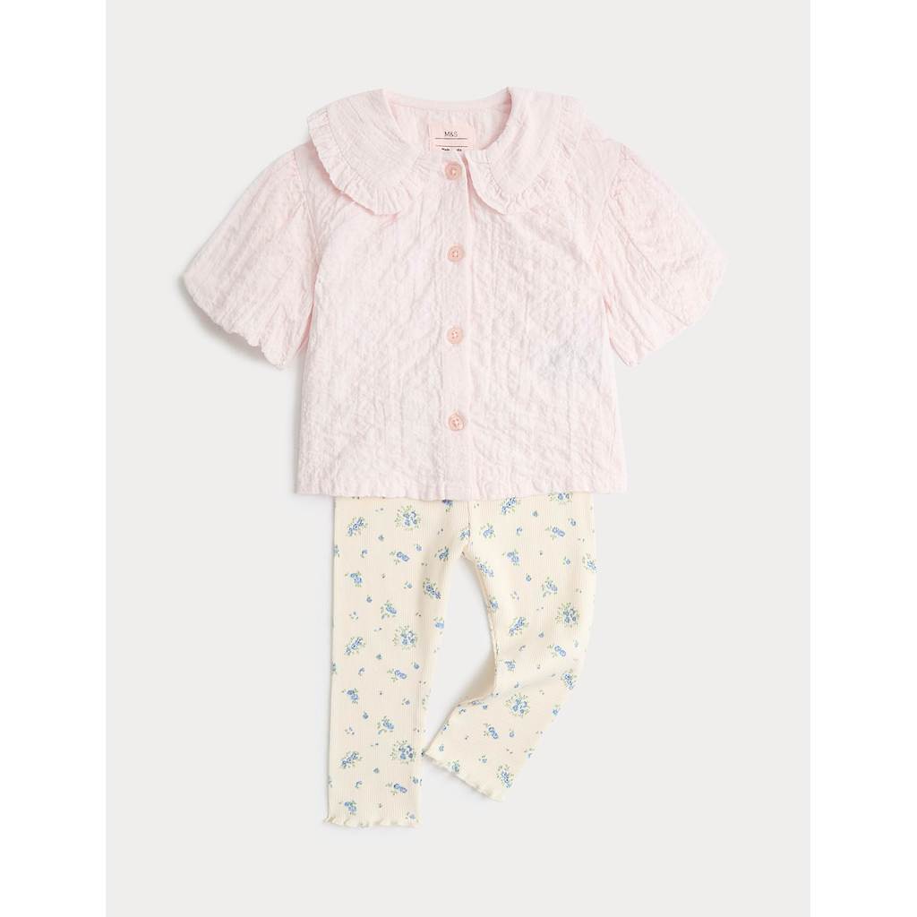 M&S - Kids Baby Clothes - 2 Piece Cotton Rich Outfit  - PINK MIX