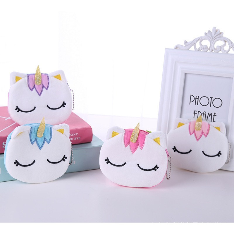 Kỳ Lân Kỳ Lân Ví Đựng Tiền Xu Hoạt Hình Trẻ Em Dễ Thương Lấp Lánh Mini Trẻ Em Dây Kéo Đồng Xu Túi Bả