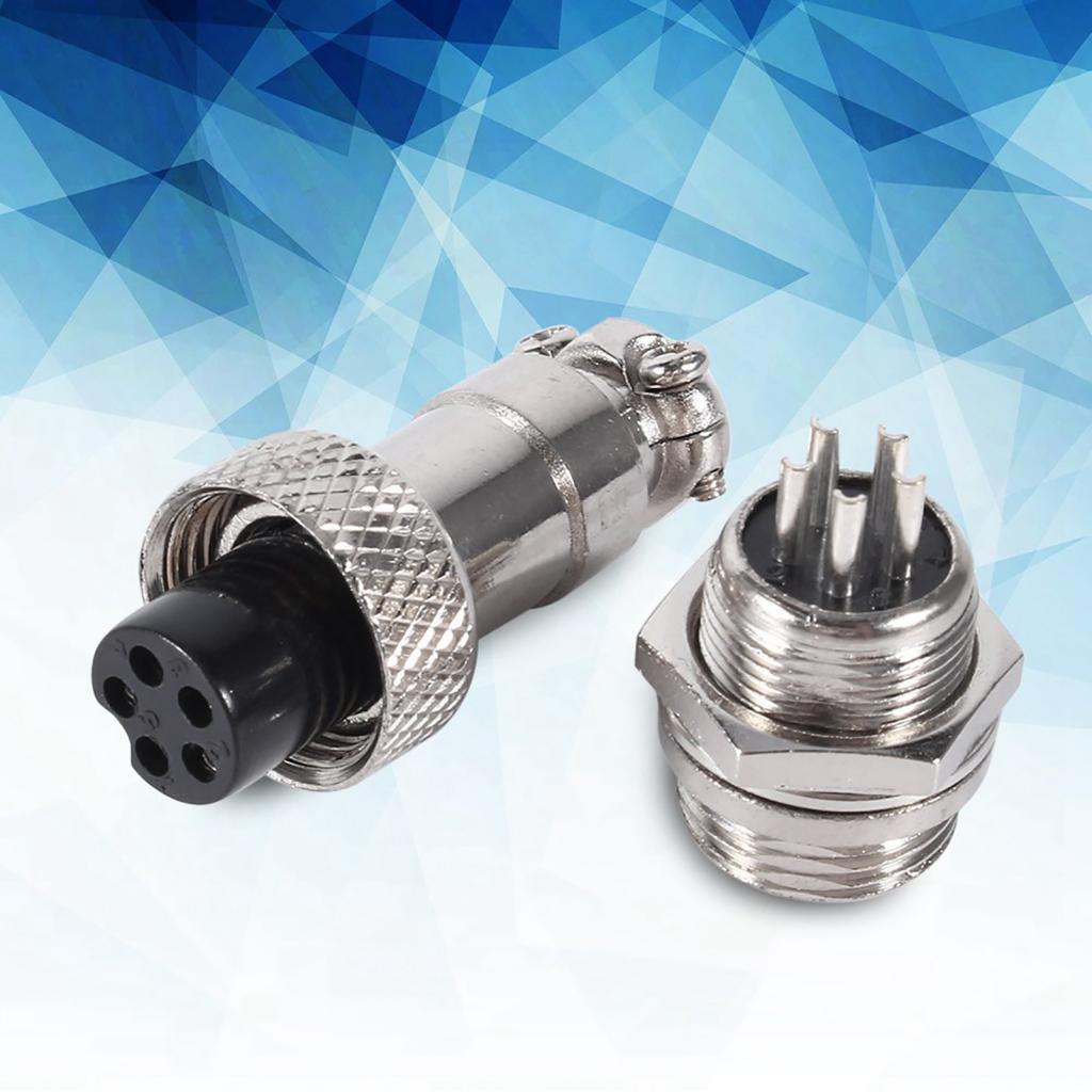 Bảng điều khiển ổ cắm nam & nữ 5 chân Đầu nối dây hàng không + 10 Bộ GX12 5Pin 12mm Cắm kim loại the