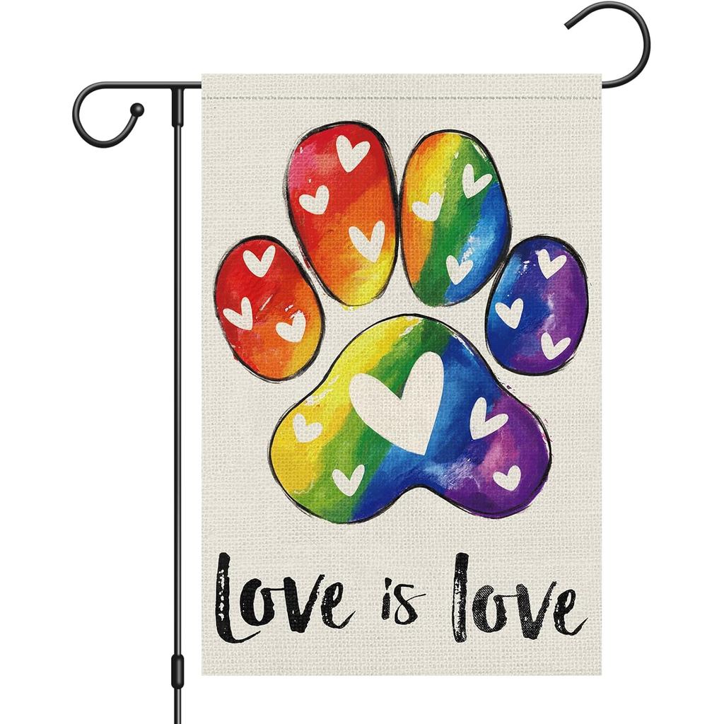 Heyfibro Love is Love Pride Garden Flag 12x18 Áo choàng hai mặt, Dấu chân cầu vồng Đồng tính nữ LGBT