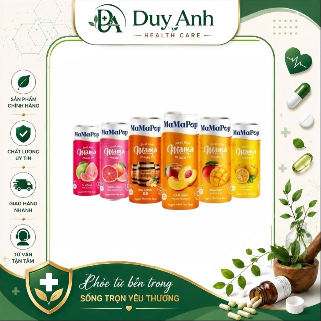 [COMBO 2 GÓI] Nước Trái Cây Sparkling MaMaPop 330ml | Kombucha, Vitamin C | Cam Đào, Me Gừng, Xoài K