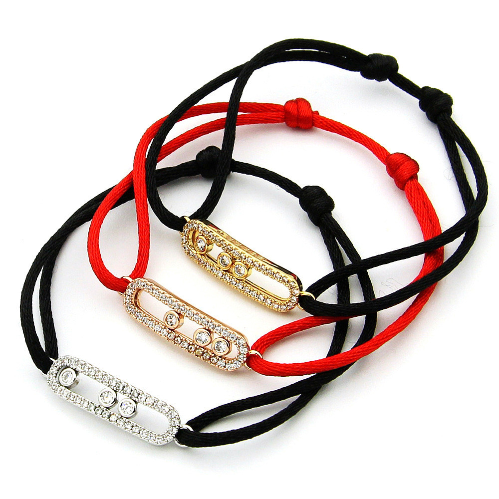 UOCI Jewelry black cord red diamond bracelet cord, gold-plated, for the zodiac year, three-diamond b