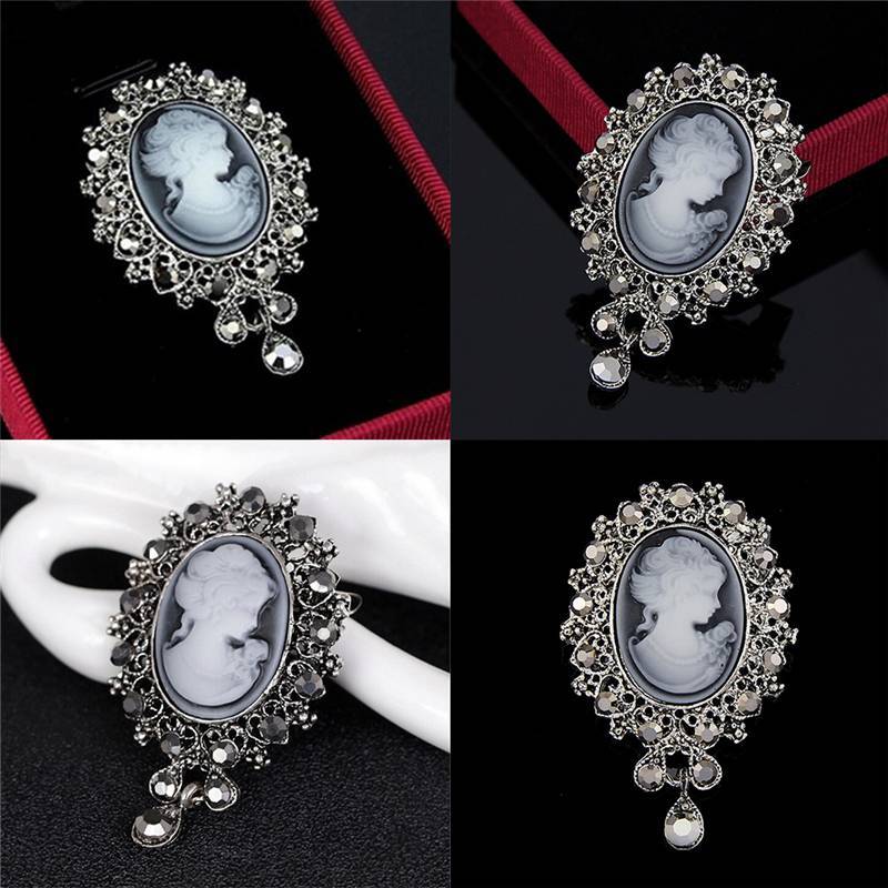 [IVY] Hot Vintage Cameo Phong Cách Victoria Pha Lê Tiệc Cưới Nữ Mặt Dây Chuyền Trâm Cài TỐT