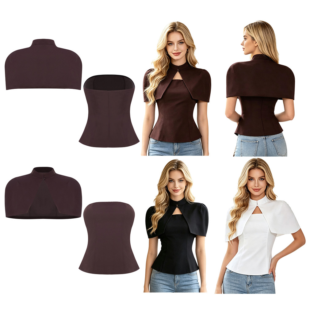 FEESHOW Nữ Thanh Lịch Ống Top Và Mũi Trang Phục Không Dây loe Peplum Bandeau Crop Top Với Mock Cổ Kh