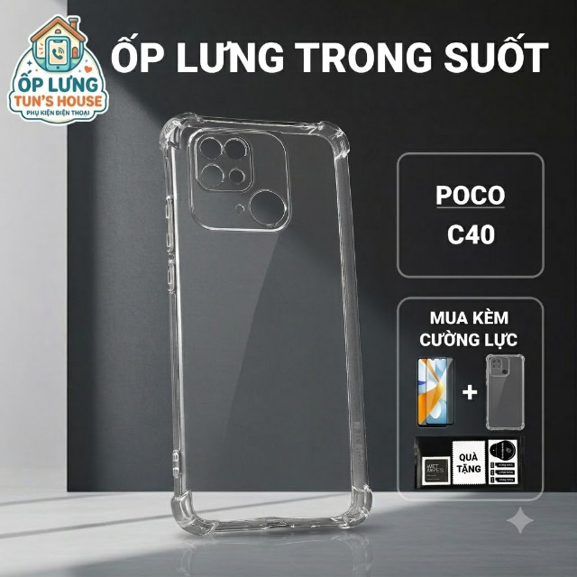 Ốp lưng Poco C40 Ốp Nhà Tun trơn trong suốt | Ốp điện thoại Xiaomi dẻo bảo vệ camera đt toàn diện