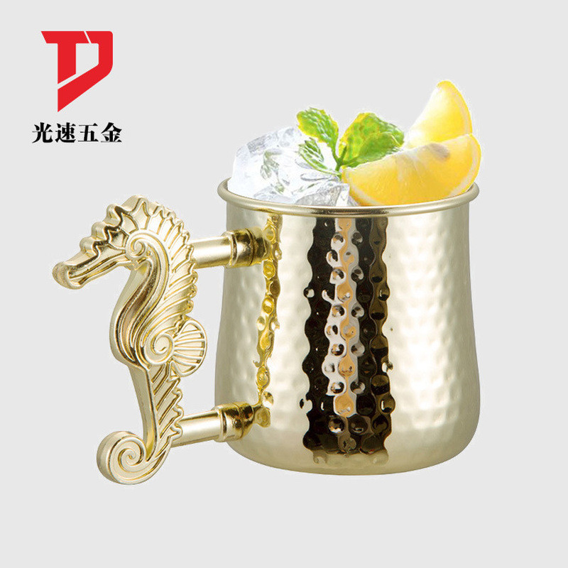 Thép không gỉ Búa Điểm Bia Thủy Tinh Cá Ngựa Tay Cầm Moscow Mule Glass Factory Bán Buôn Thanh Cockta