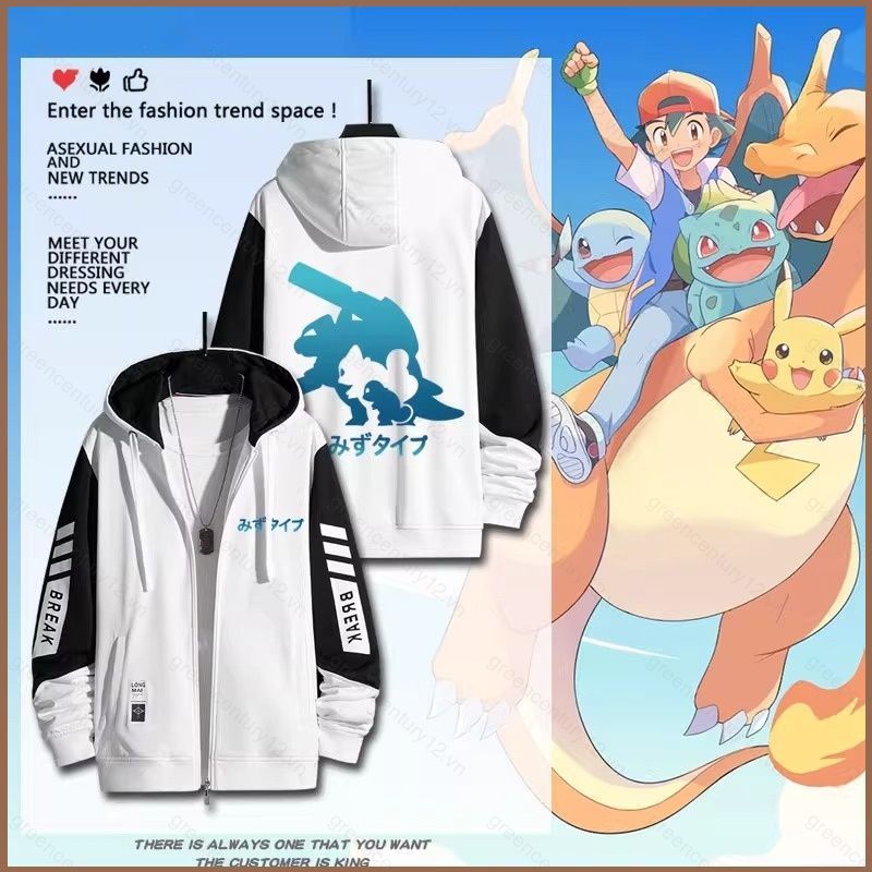 GC12 Pokemon Bulbasaur Squirtle anime Dây Kéo Áo Khoác Áo Unisex Top GC12
