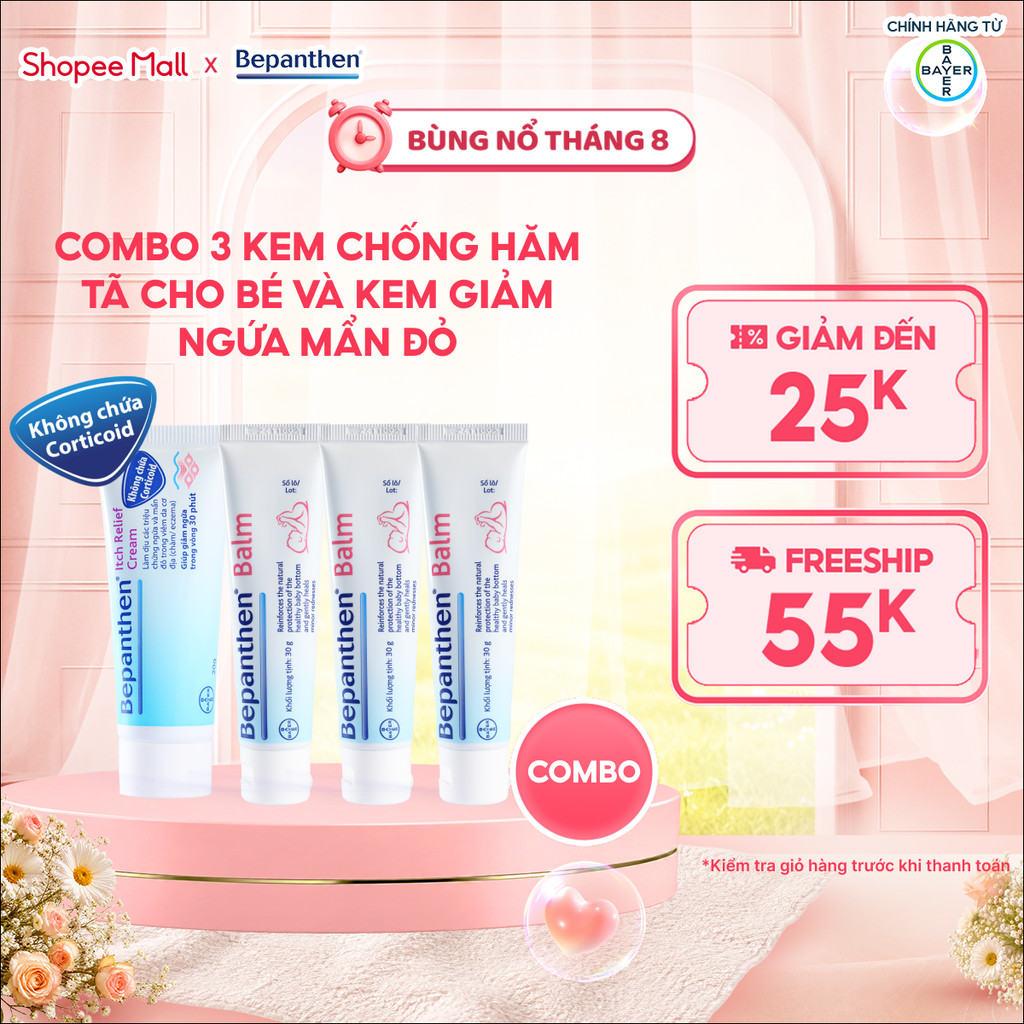 Combo 3 Kem Chống Hăm BEPANTHEN Balm Dạng Kem Mỡ Tuýp 30G x3 và Kem Giảm Ngứa BEPANTHEN Itch Relief 