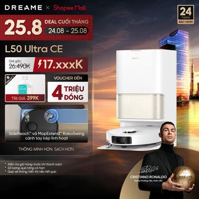 Dreame L50 Ultra CE Robot hút bụi thông minh | lực hút 25.000Pa | tự giặt giẻ nước nóng 80°C | BH 24 tháng