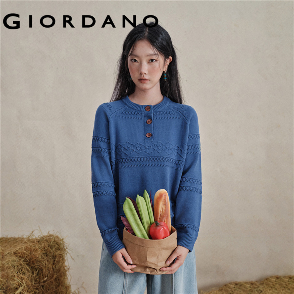 GIORDANO WOMEN 100% cotton raglan sleeve cable knit sweater 18356222