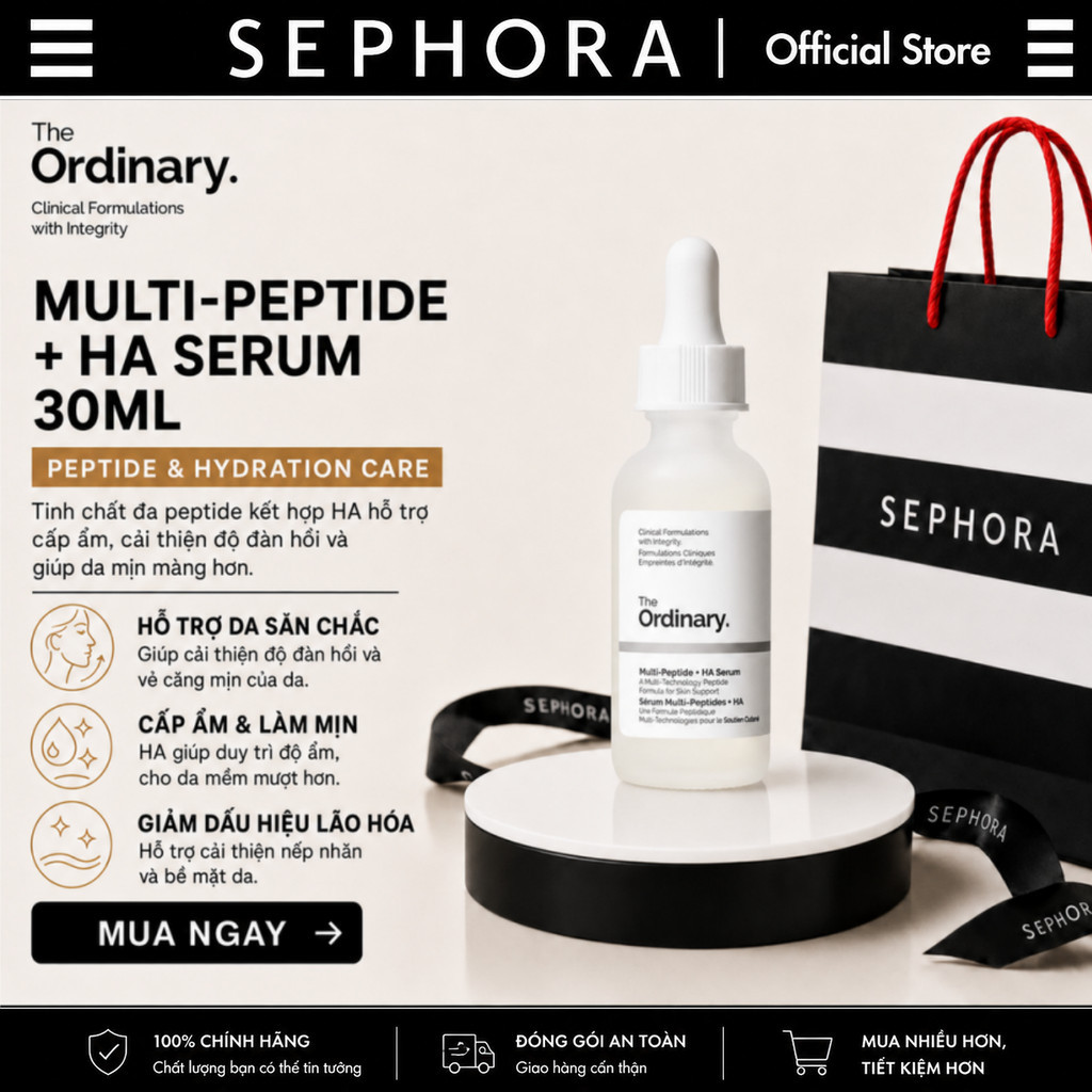 [Sephora x The Ordinary]  The Ordinary Multi-Peptide + HA Serum 30ml | Cấp Ẩm,  Căng Mịn, Hỗ Trợ Giả