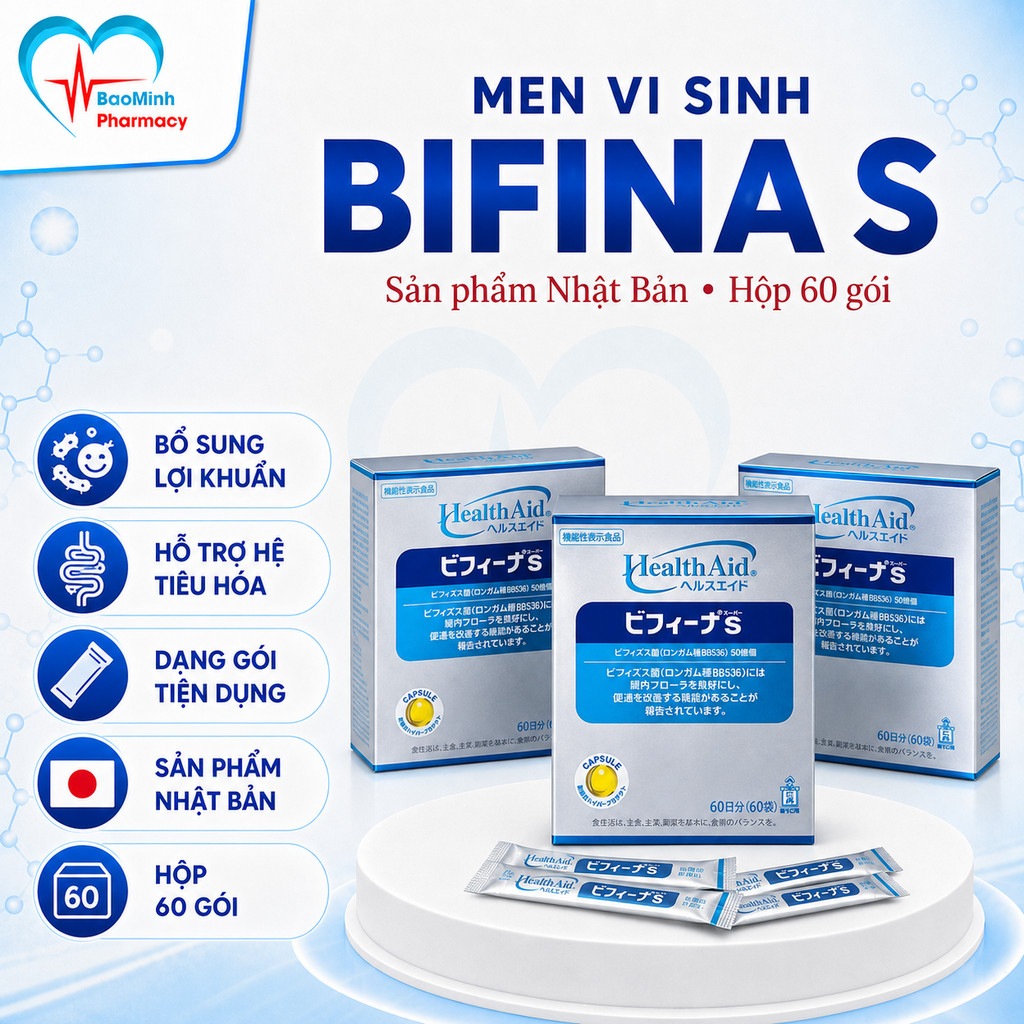 Men Vi Sinh Bifina S Nhật Bản - Giúp Cải Thiện Hệ Vi Sinh Vật Đường Ruột, Hỗ Trợ Tiêu Hóa 60 Gói