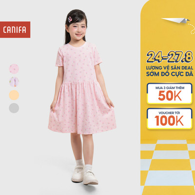 Váy liền bé gái CANIFA ngắn tay cổ tròn có hình in 1DS26S002