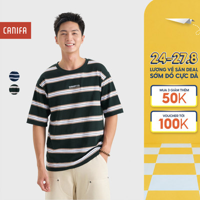 Áo phông nam CANIFA kẻ ngang ngắn tay thêu chữ phong cách trẻ trung 8TS26S014