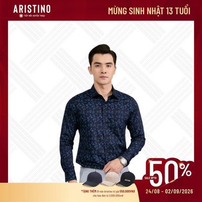 Áo sơ mi nam dài tay in họa tiết lá tre Aristino regular fit 48% Visco thoáng mát ALS0880S3