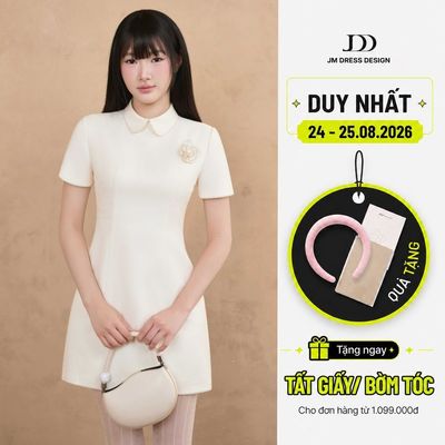Đầm Cổ Đức Chân A Hoa Cài Ngực 1F11.2509 Đầm Công Sở Nữ Thanh Lịch Tiểu Thư Dự Tiệc Thiết Kế Bởi JM Dress Design