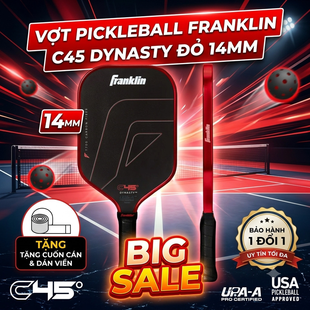 Vợt Pickleball Franklin C45 Dynasty Đỏ 14MM hàng chính hãng bảo hành 1 đổi 1