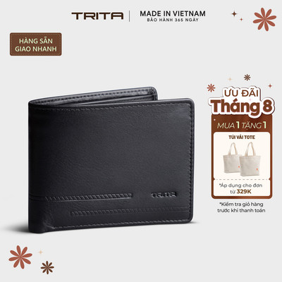 Ví nam da bò Trita (Thời trang nam dáng ngang họa tiết sọc chéo - Ví da RVN17) Bagsmart