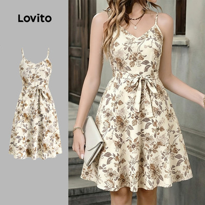 (New Arrival) Lovito Váy Nữ Mùa Xuân/Hè Thắt Lưng Họa Tiết Thanh Lịch L196ED685