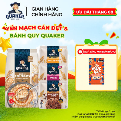 Combo Yến Mạch Cán Dẹt QUAKER 800G +Bánh Quy Yến Mạch QUAKER 250G Hương Socola/Hạnh Nhân Mật Ong/Nho Khô