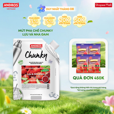 Mứt Trái Cây Pha Chế Lựu & Nha Đam - Có miếng trái cây thật - Nguyên liệu pha chế - ANDROS CHUNKY - 1kg