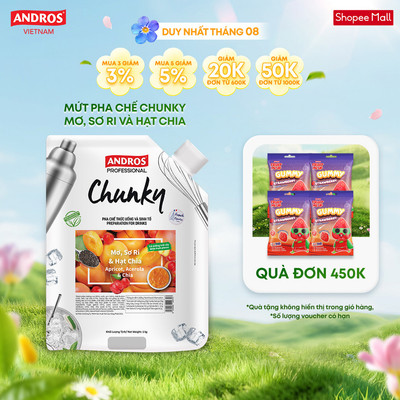 Mứt Trái Cây Pha Chế Mơ, Sori & Hạt Chia - Có miếng trái cây thật - Nguyên liệu pha chế - ANDROS CHUNKY - 1kg