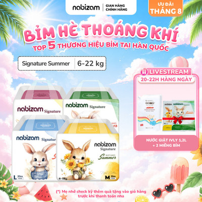 Combo 4 Bịch Tã/Bỉm Đêm NABIZAM Signature Summer Nội Địa Hàn, Mỏng Mềm, Thoáng Khí, Siêu Thấm Hút Cho Bé 8-22kg