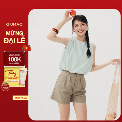 Quần Short Kaki Gmorning - GUMAC Form Suông Rộng Xếp Ly Thân Trước Túi Xéo Tiện Lợi Túi Giả Sau Tinh Tế YSHG06006