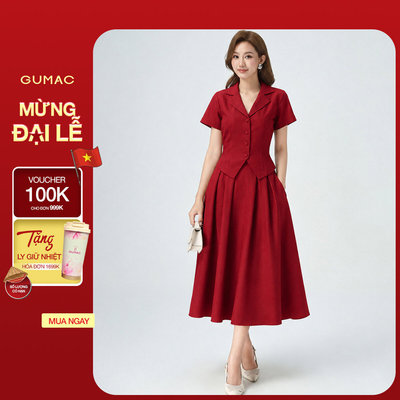 Set lẻ Áo kiểu nữ GUMAC cổ danton  AF12002 - Chân váy nữ GUMAC A ly xòe  VF12003
