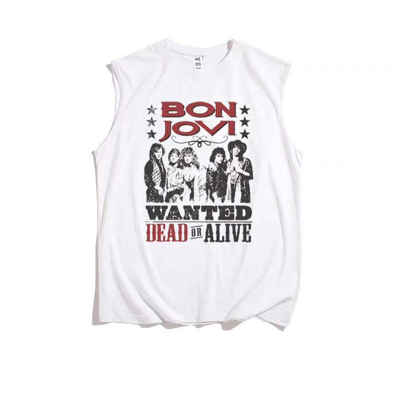 Bon Jovi Bon Jovi Rock Nam Retro Mỹ Đường Phố Mặc Đau Khổ Punk Áo Thun Không Tay