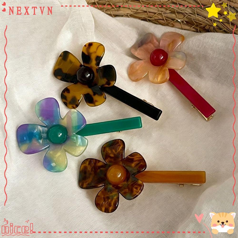 RUTHNISSI 2 Kẹp Tóc Acetate, Kẹp Mỏ Vịt Hình Hoa Kẹp Tóc Hoa, Retro Màu Rực Rỡ Acetate Kẹp Tóc Mỏ Vị