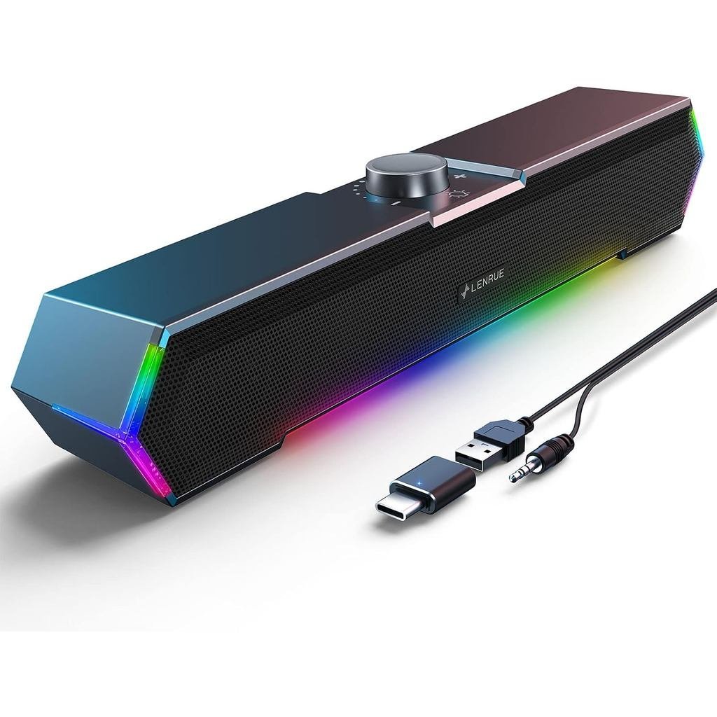 LENRUE G11 Computer Speakers for Desktop, Touch Lights PC Speakers with Surge Clear Sound, USB C/USB