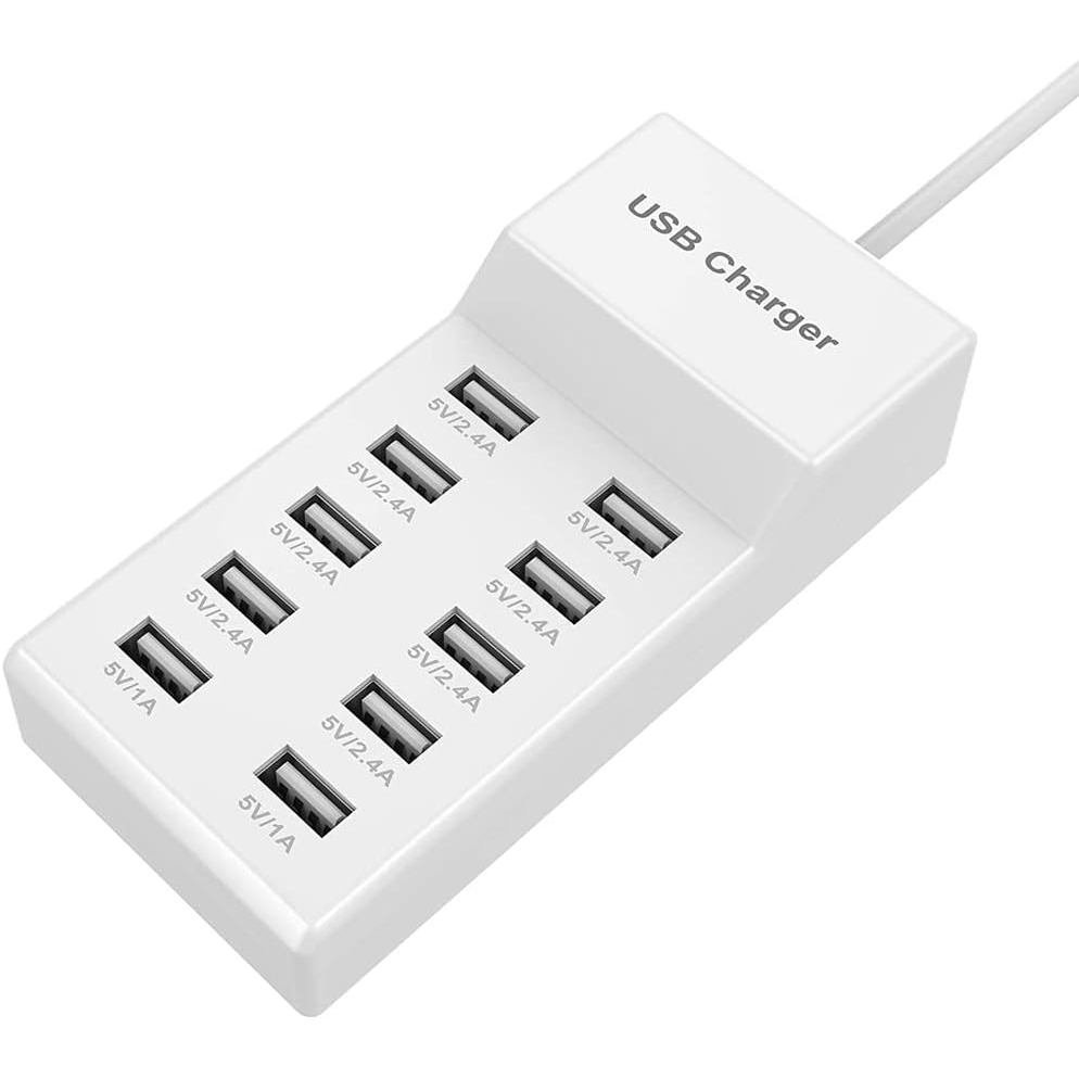 10-Port USB Wall Charger Station with Rapid Charging Auto Detect Technology Safety Guaranteed Family