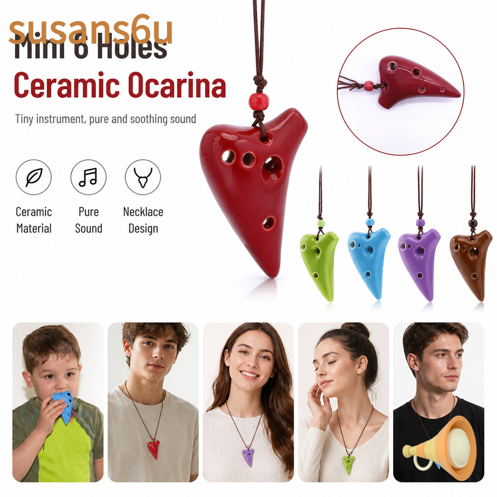 SUSAN Gốm Ocarina, Mặt dây chuyền Ocarina có thể chơi được 6 lỗ, Dây treo Mini bao gồm màn trình diễ