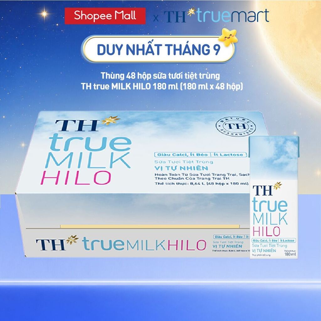 [LIVE STREAM] Thùng sữa tươi tiệt trùng TH true Milk HILO 180ml x 48 hộp (backup)