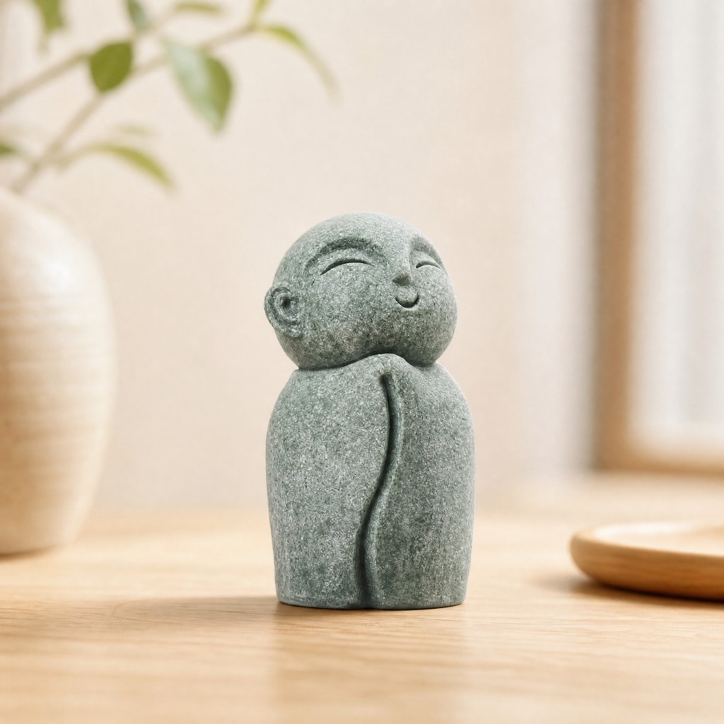 Jizo Monk Hình Tượng Nhựa Xám Tượng Jizo Đá-Look Monk Tượng Điêu Khắc Serene Zen Cho Bể Cá, Terrariu