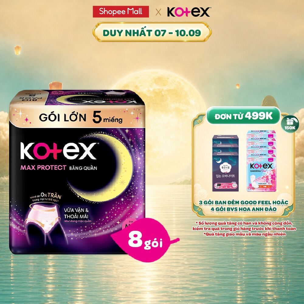 Thùng 8 gói BVS Kotex Ban Đêm Dạng Quần cỡ M/L 5 miếng