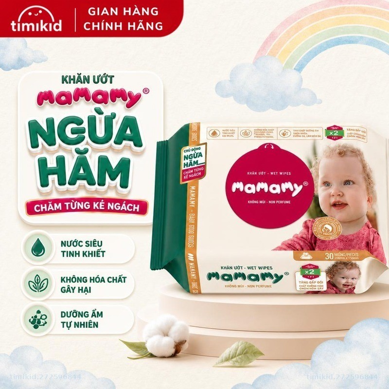 Khăn Ướt Ngừa Hăm Mamamy Cho Bé Không Mùi Và Có Mùi Tinh Dầu Cúc Vạn Thọ- Gói 100 tờ