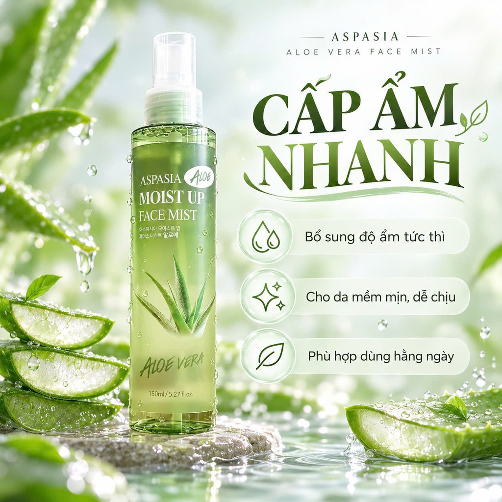 [Chính hãng] Xịt Khoáng Aspasia Moist Up Face Mist Aloe 150ml